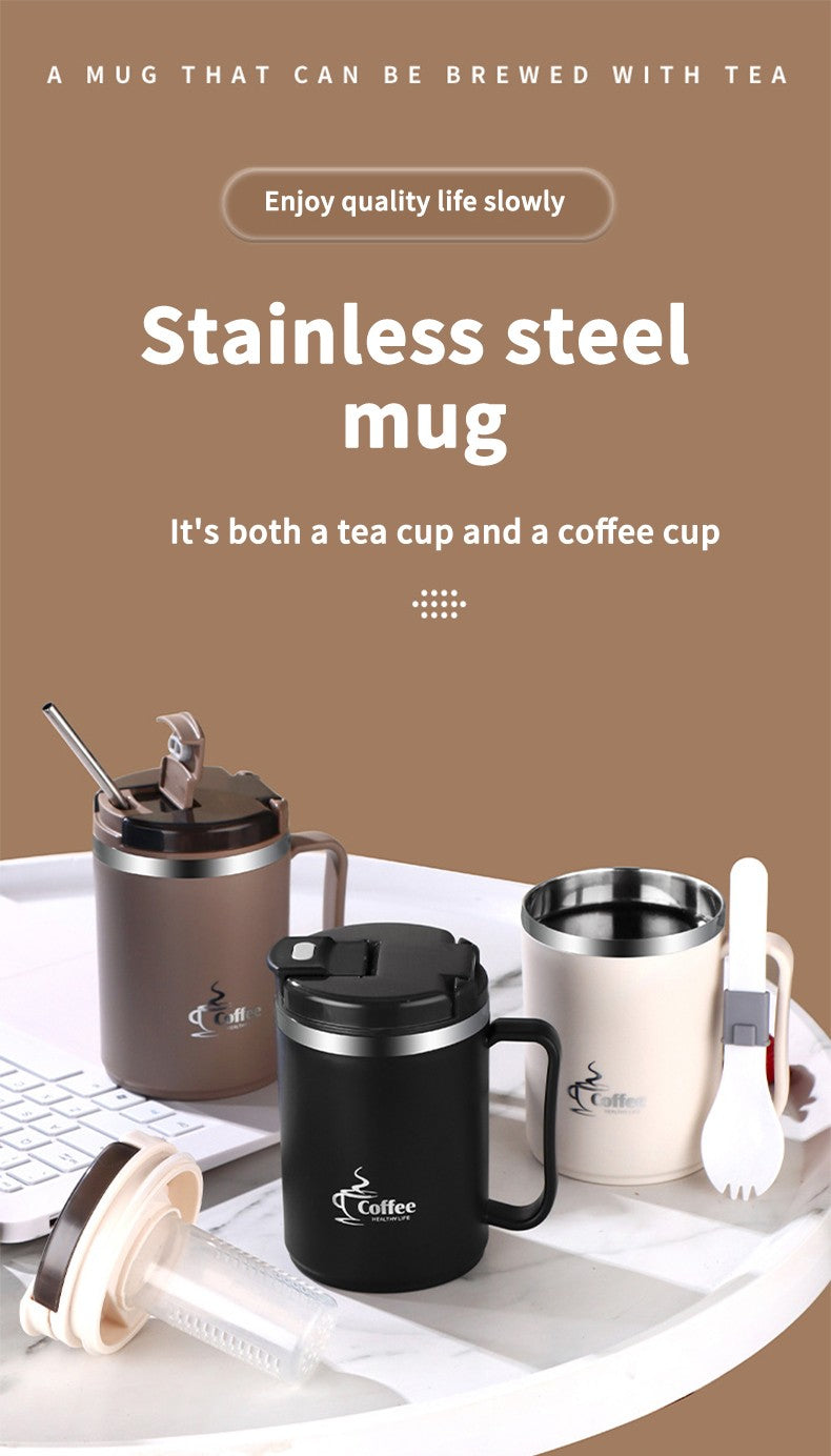 WORTHBUY Copo de café térmico de parede duplo com filtro e colher 304 copo de