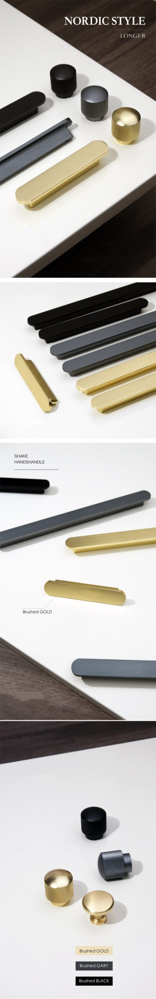 KK & FING-Long Ouro Escovado Maçanetas Móveis, Liga de Alumínio, Armário