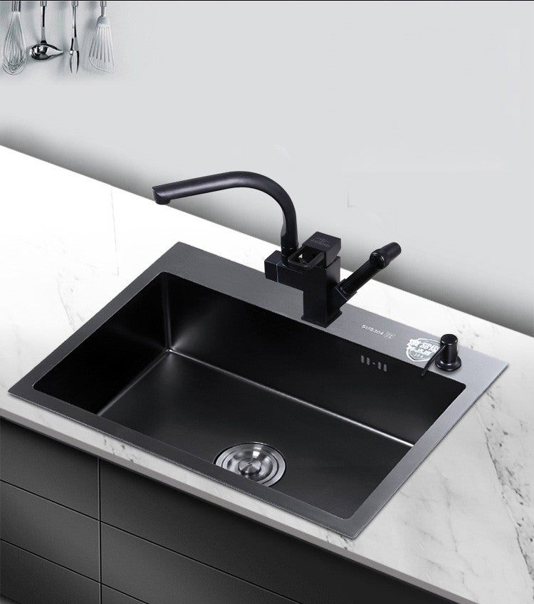 Pias simples feitas à mão para bancada de cozinha, pias de lavagem nano pretas