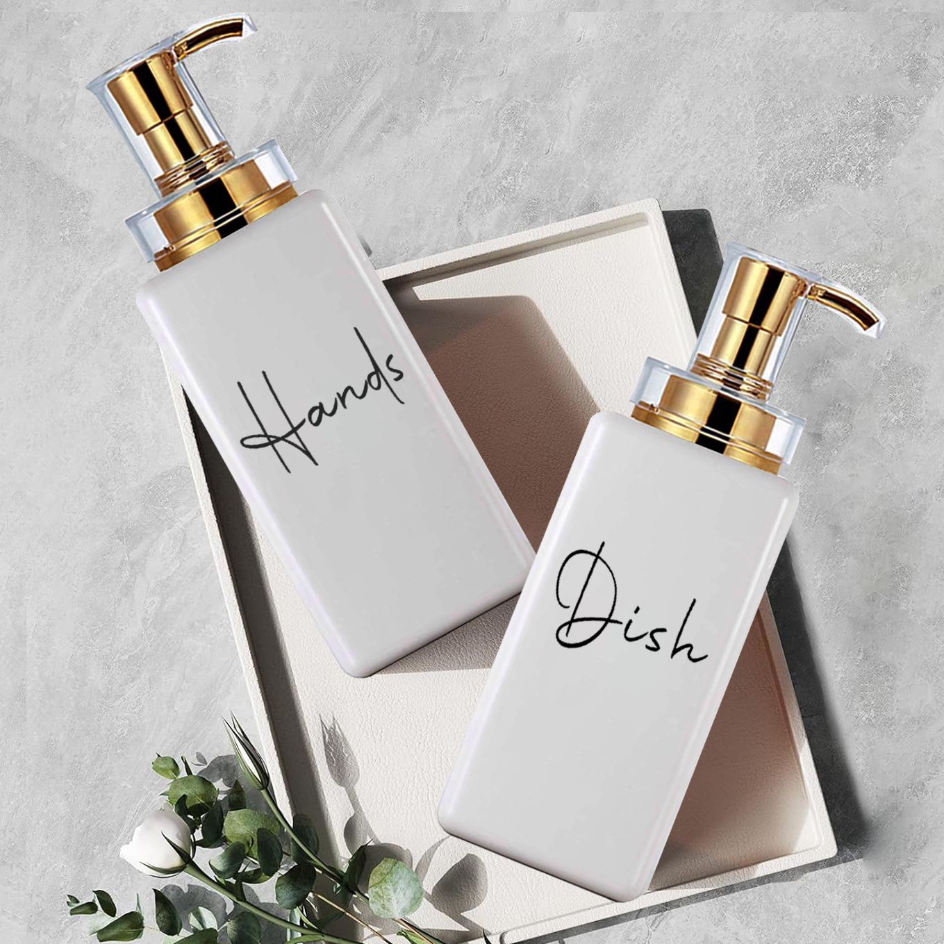 Conjunto de dispensador de sabão para mãos e pratos, formato quadrado, garrafa
