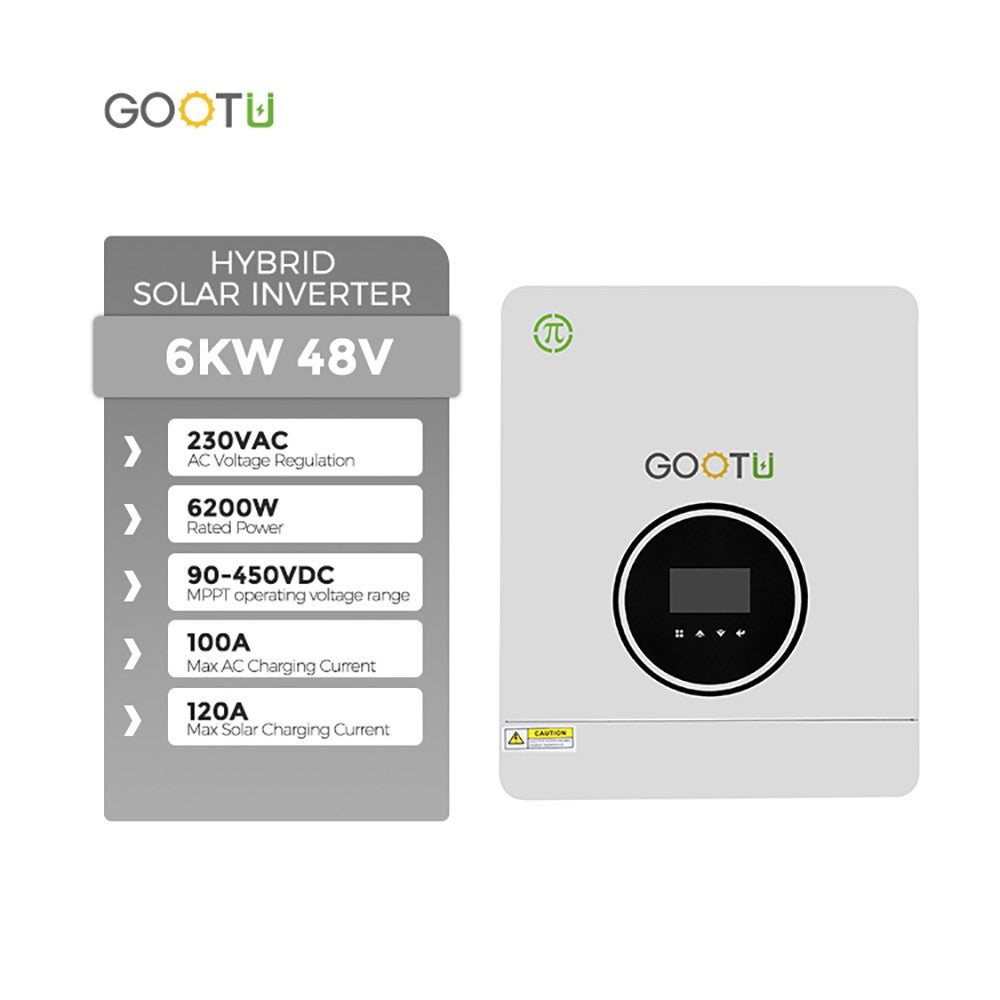 Gootu 6.2kw/10.2kw inversor solar híbrido saída dupla 24v/48v mppt 160a onda s