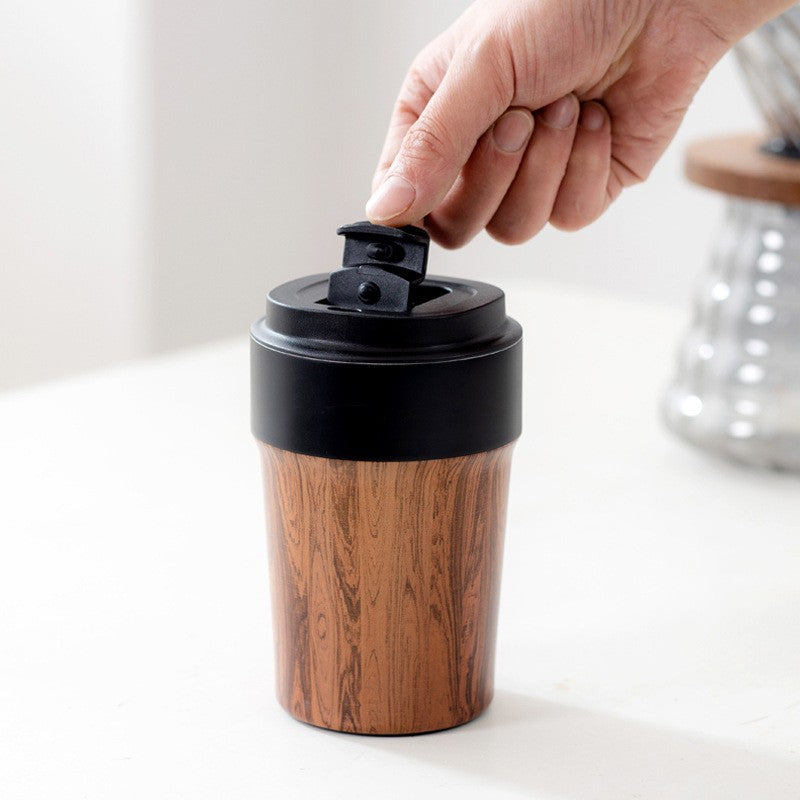 Caneca de café portátil de grãos de madeira com tampa Copo isolado a vácuo C