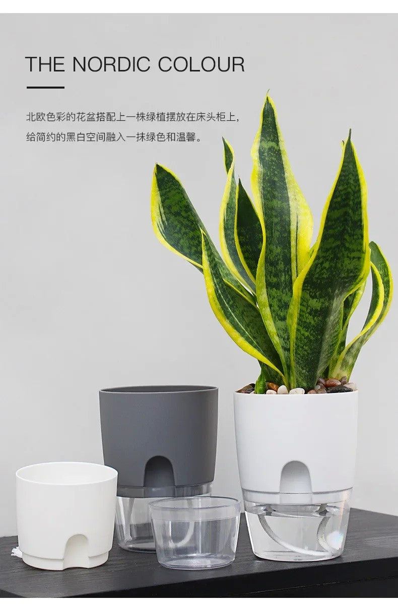 Vaso de flores de plástico transparente, camada dupla, rega automática, corda