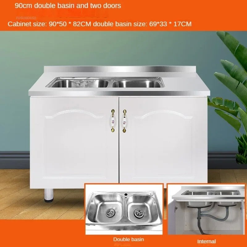 Pias de cozinha modernas de aço inoxidável, pia de lavar louça, armário de c