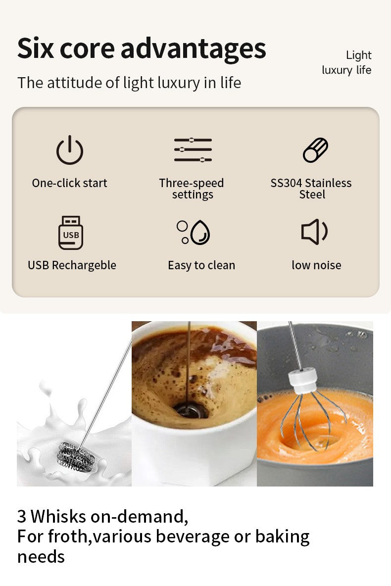 Mini batedor de café recarregável usb, 3 velocidades, máquina de espuma, café, leite, alça elétrica, liquidificador, batedor de ovos, ferramentas de cozinha quentes