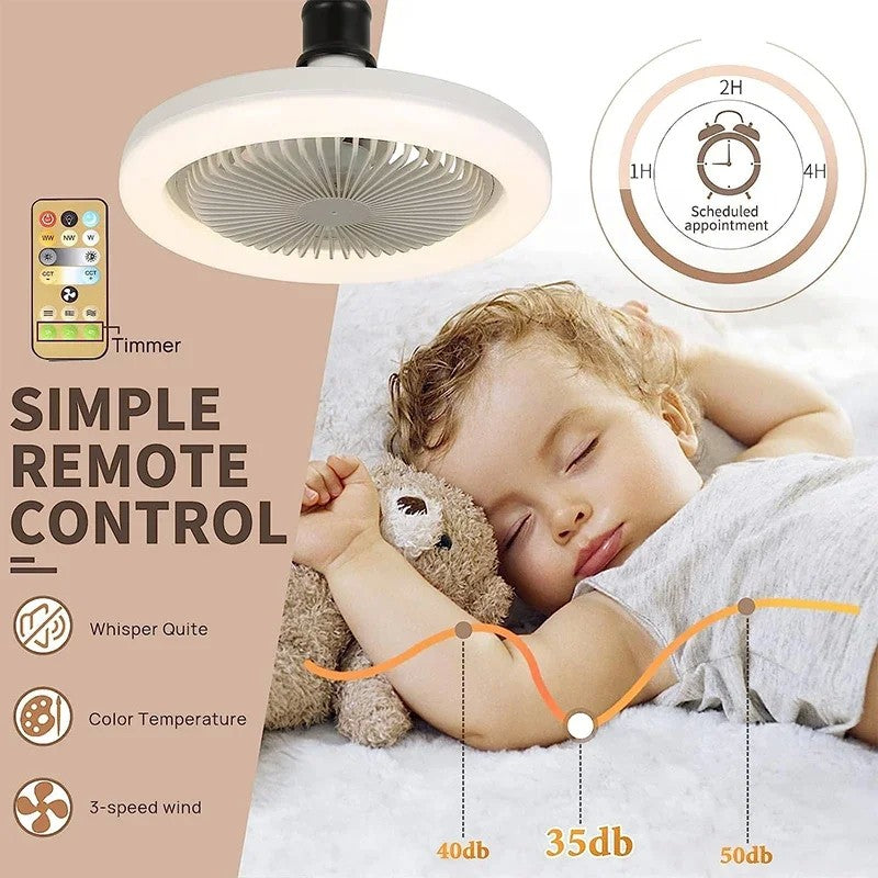 Ventilador de teto inteligente 3 em 1 com lâmpada de iluminação com controle