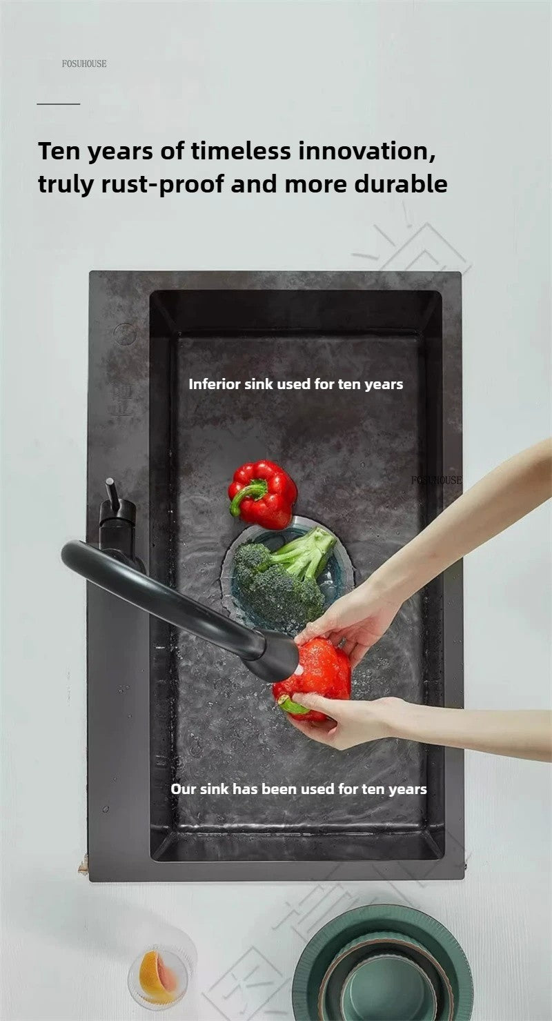 Pia de cozinha de aço inoxidável 304 espessada, grande capacidade, tigela úni