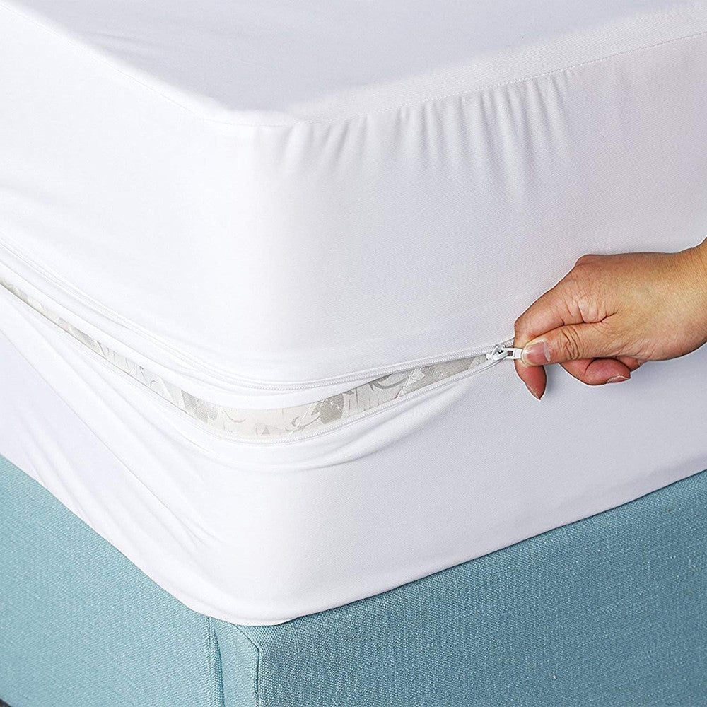 Capa de colchão impermeável totalmente fechada de 6 lados com zíper lençol à prova de poeira para cama de casal, solteiro, completo, Queen, King