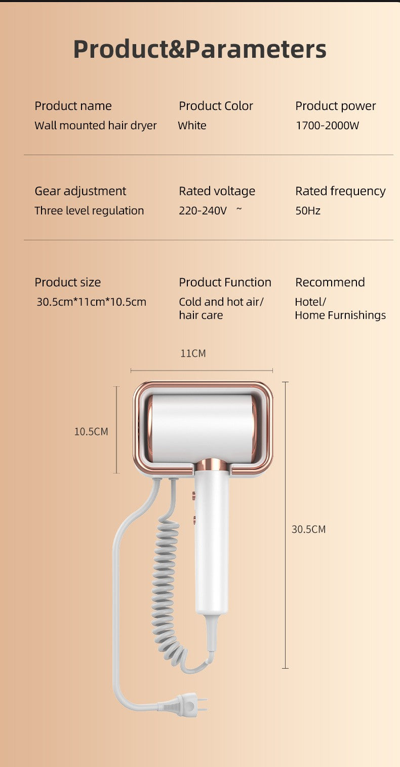 Secador de cabelo de íon negativo de parede, alta potência, secagem rápida, h
