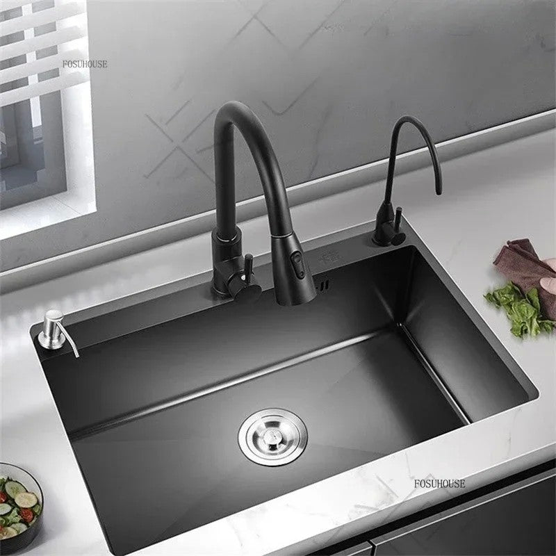 Pia de cozinha de aço inoxidável 304 espessada, grande capacidade, tigela úni