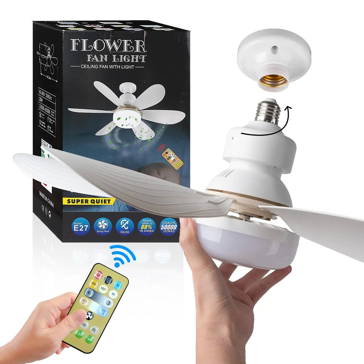 Ventilador de teto LED 40W E27 com controle remoto para escurecimento, adequado
