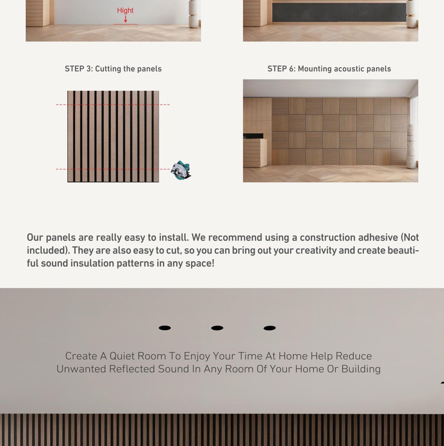 Design moderno ecológico 600x600mm painel acústico de ripas de madeira 2 peça