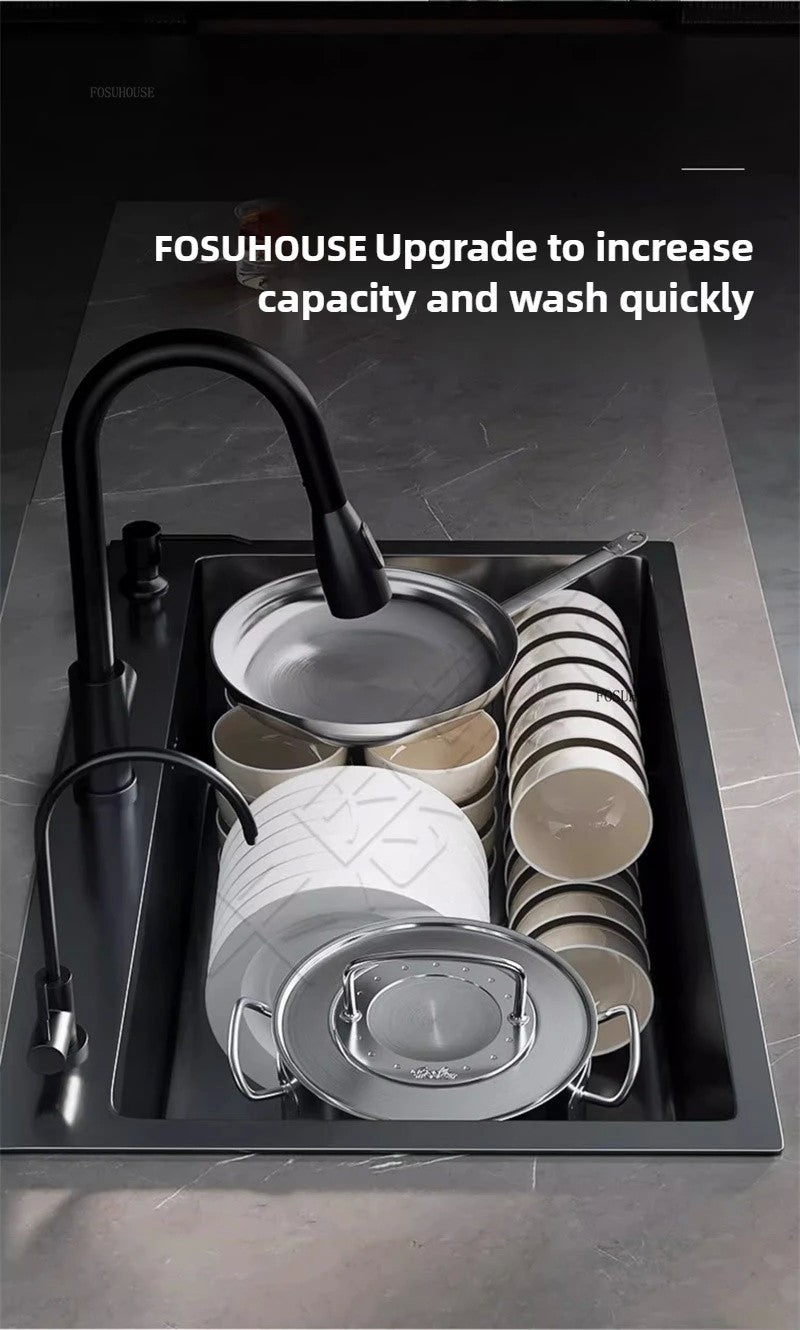 Pia de cozinha de aço inoxidável 304 espessada, grande capacidade, tigela úni