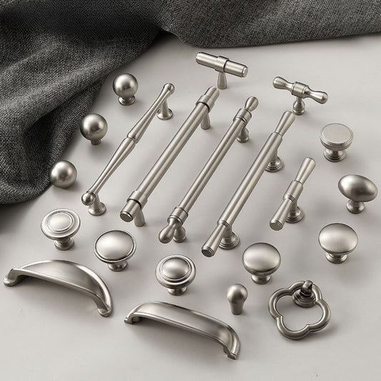 Puxadores nórdicos de latão sólido para móveis, puxadores prateados foscos p