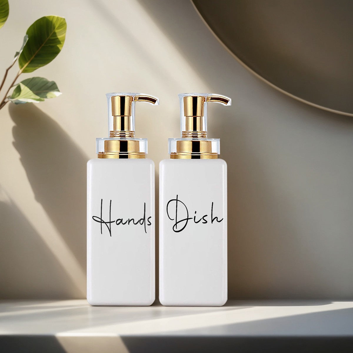 Conjunto de dispensador de sabão para mãos e pratos, formato quadrado, garrafa