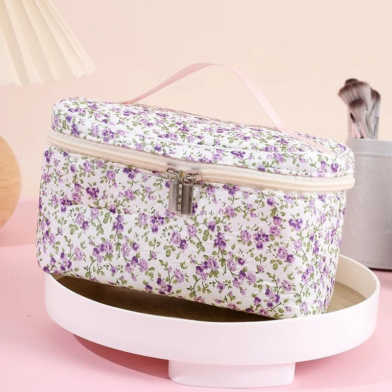 Bolsa cosmética de algodão padrão floral capacidade saco cosmético duplo zí