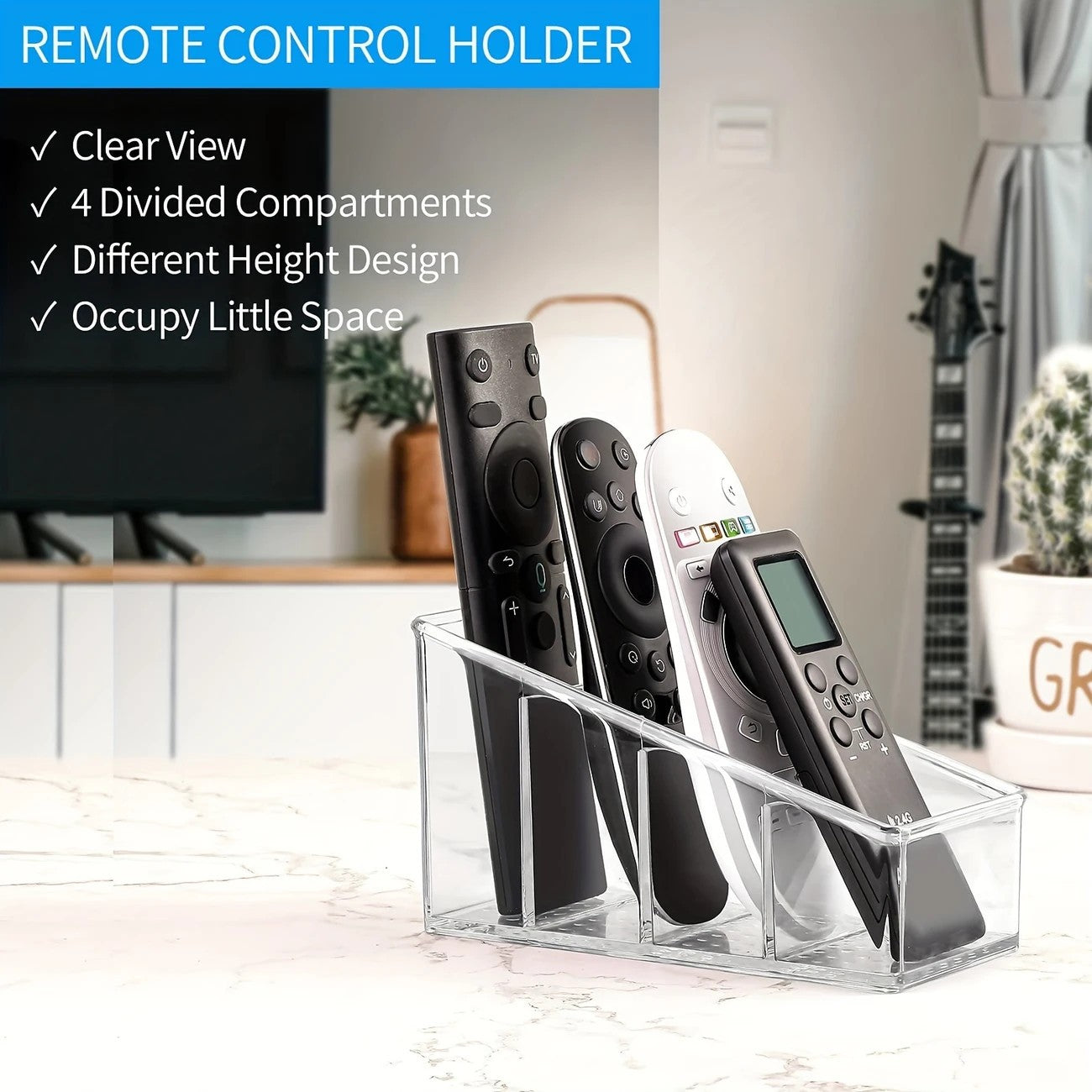 1pc suporte de controle remoto de plástico transparente com 4 compartimentos-id