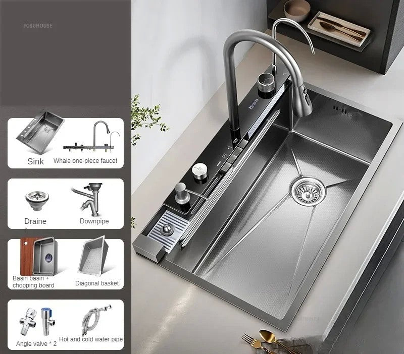 Pias de cozinha inteligentes com slot único para apartamentos, pias multifuncio