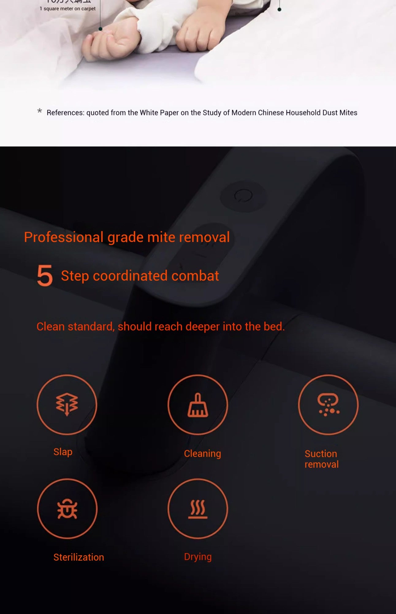Xiaomi mijia removedor de ácaros sem fio escova esterilização uv 16kpa instru