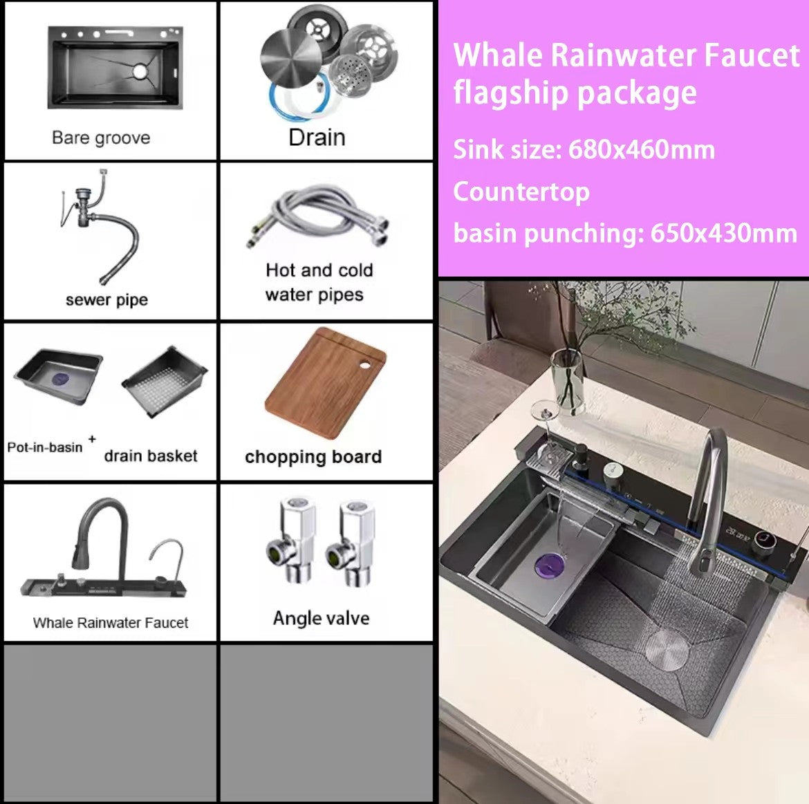 Cozinha de alta qualidade retangular cachoeira digital multifuncional inteligent