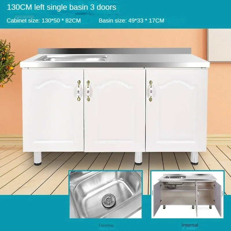 Pias de cozinha modernas de aço inoxidável, pia de lavar louça, armário de c