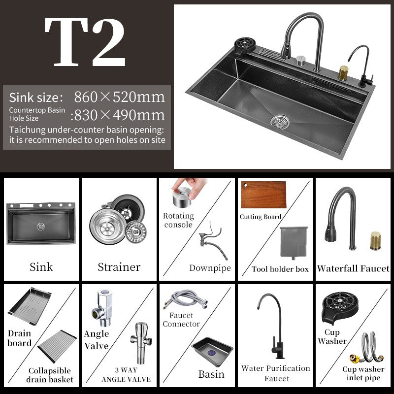 Torneira De Cachoeira De Aço 304, Pia De Cozinha Grande Slot Único, Torneira n