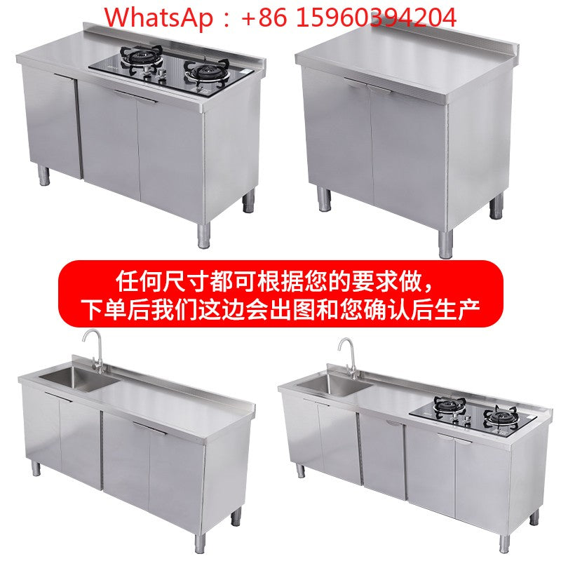 Armário de pia de aço inoxidável integrado de cozinha, armário, fogão, mesa