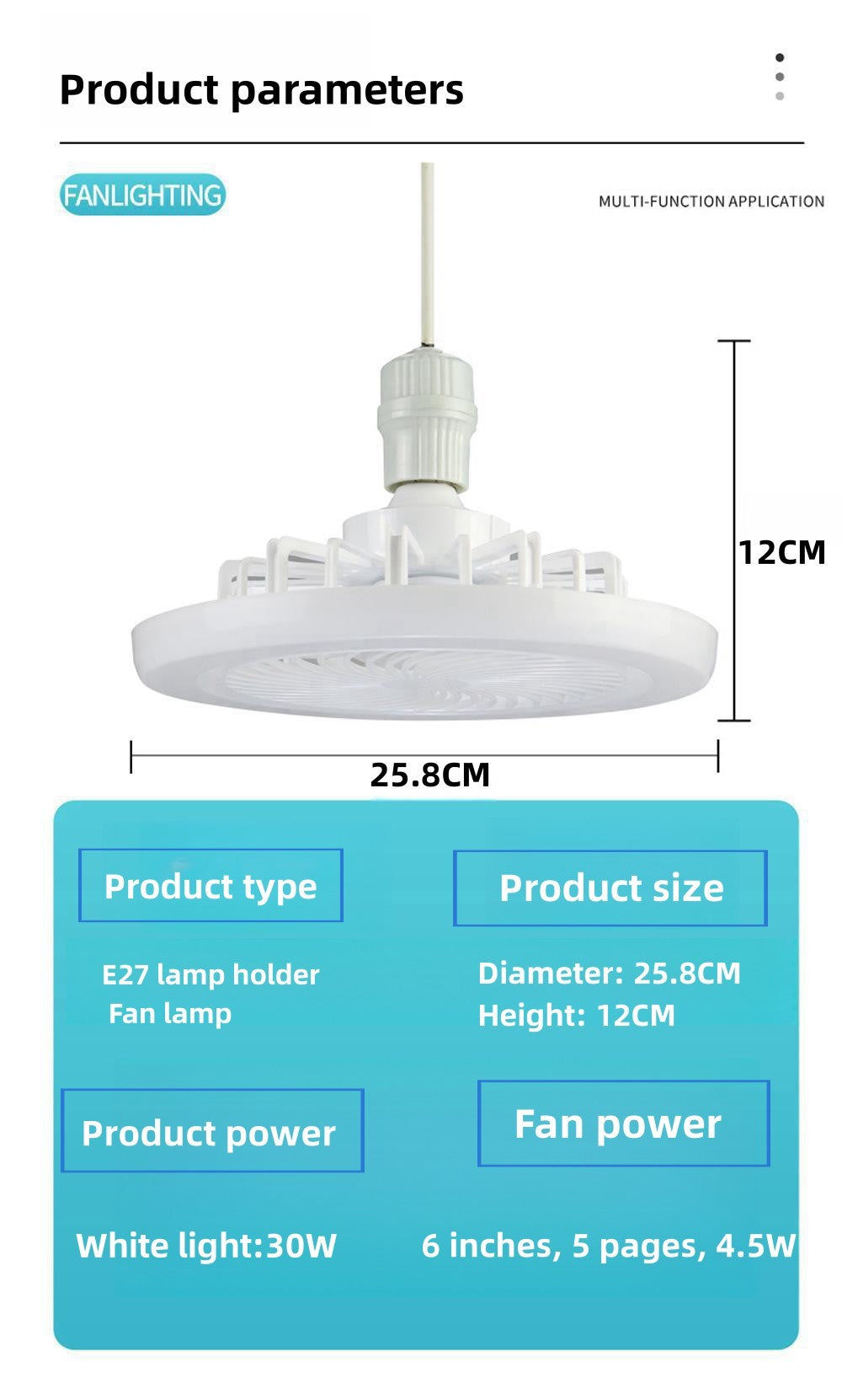 Ventilador de teto inteligente 3 em 1 com lâmpada de iluminação com controle