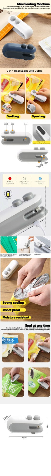 Mini máquina elétrica de selagem de saco de calor, selador de pacote, sacos 2