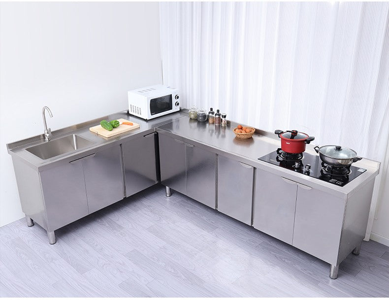 Armário de pia de aço inoxidável integrado de cozinha, armário, fogão, mesa