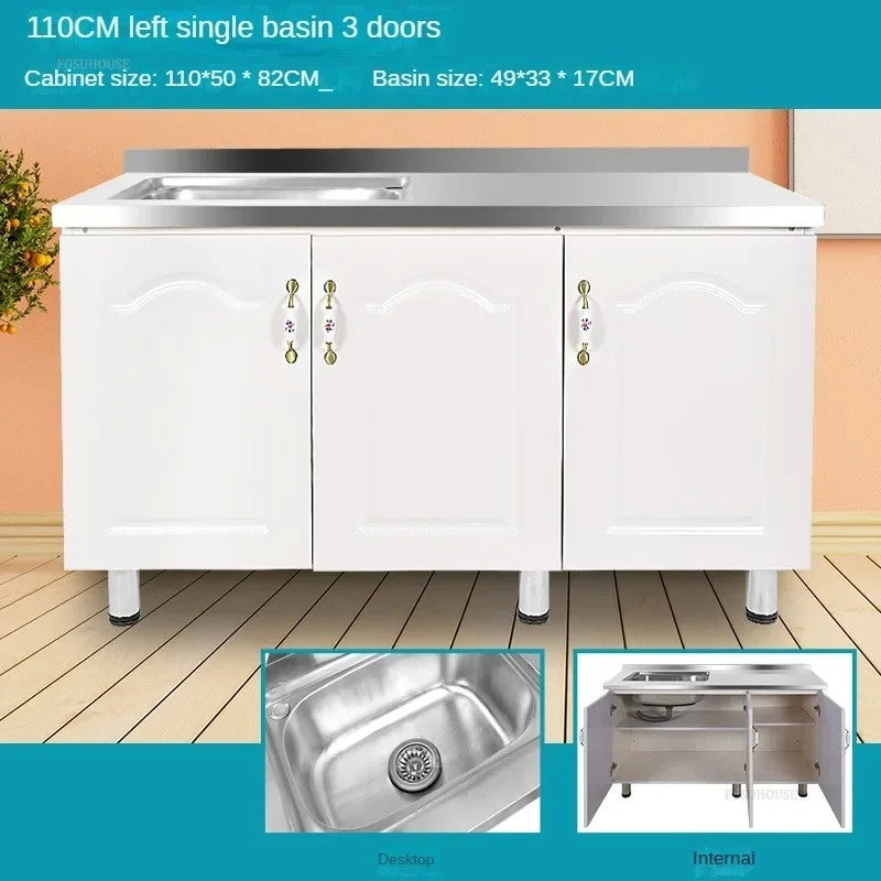 Pias de cozinha modernas de aço inoxidável, pia de lavar louça, armário de c