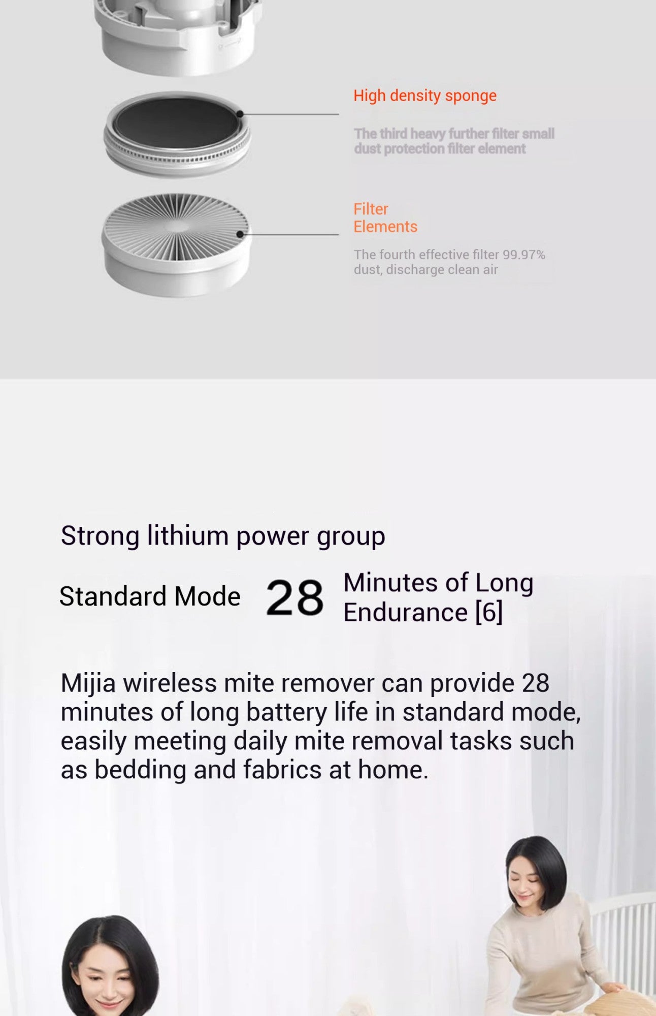 Xiaomi mijia removedor de ácaros sem fio escova esterilização uv 16kpa instru