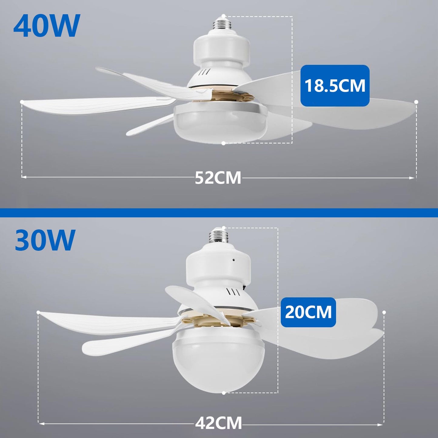 Ventilador de teto LED 40W E27 com controle remoto para escurecimento, adequado