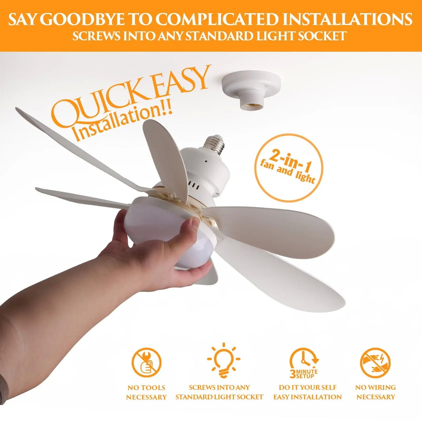 Ventilador de teto LED 40W E27 com controle remoto para escurecimento, adequado