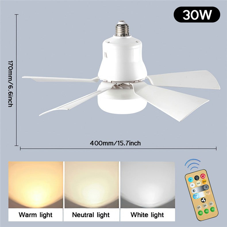 Ventilador de teto led com luz controle remoto regulável 30w e27 base moderna i
