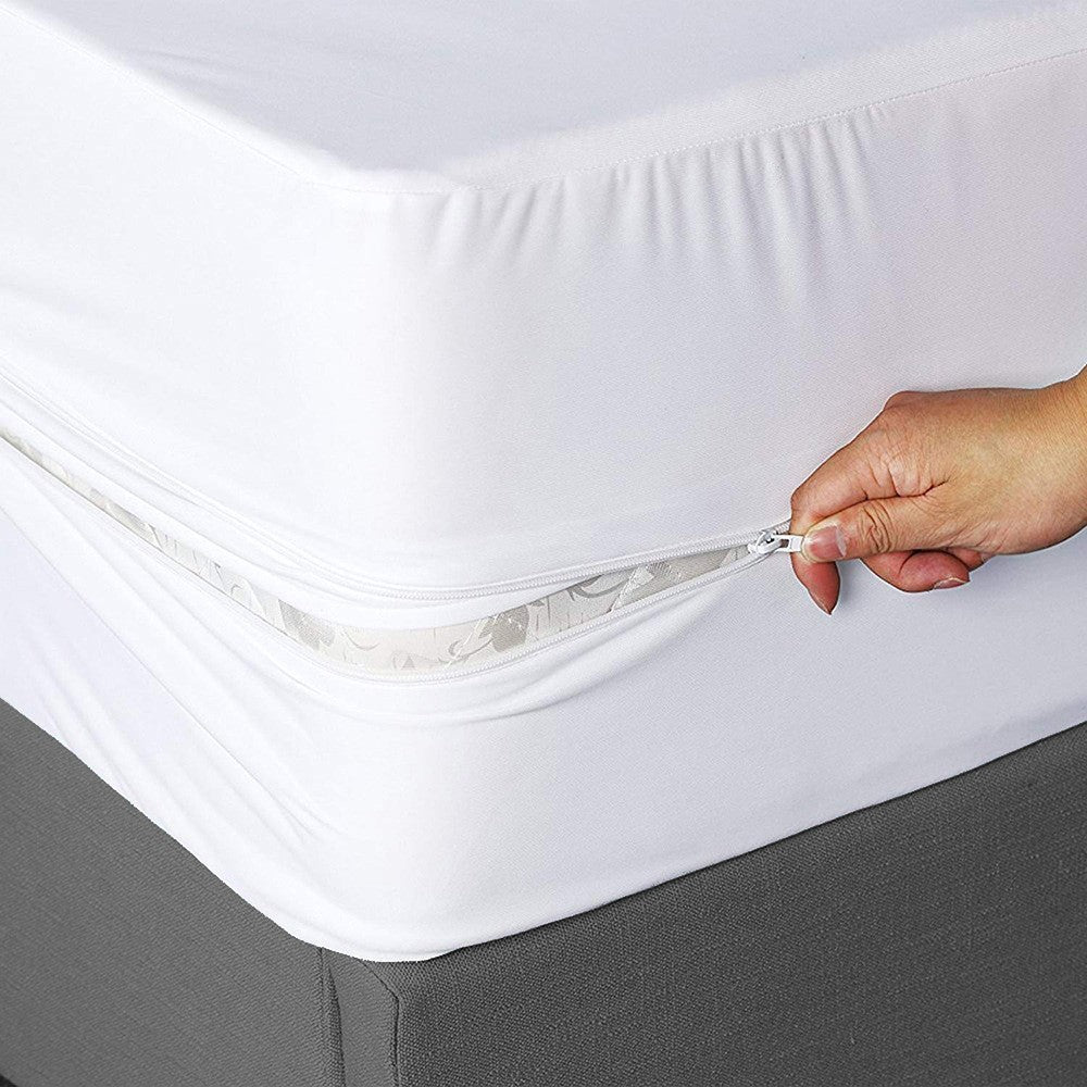 Capa de colchão impermeável totalmente fechada de 6 lados com zíper lençol à prova de poeira para cama de casal, solteiro, completo, Queen, King