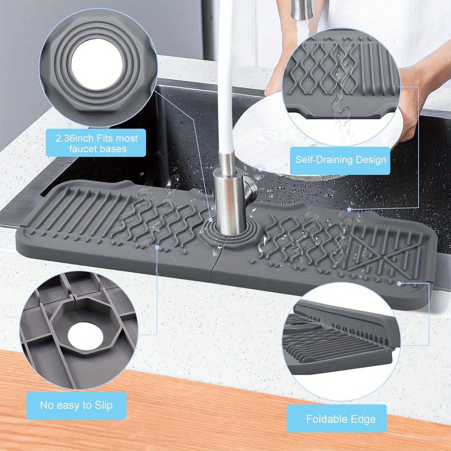 Tapete de respingo de silicone para torneira de cozinha, tapete de drenagem de p