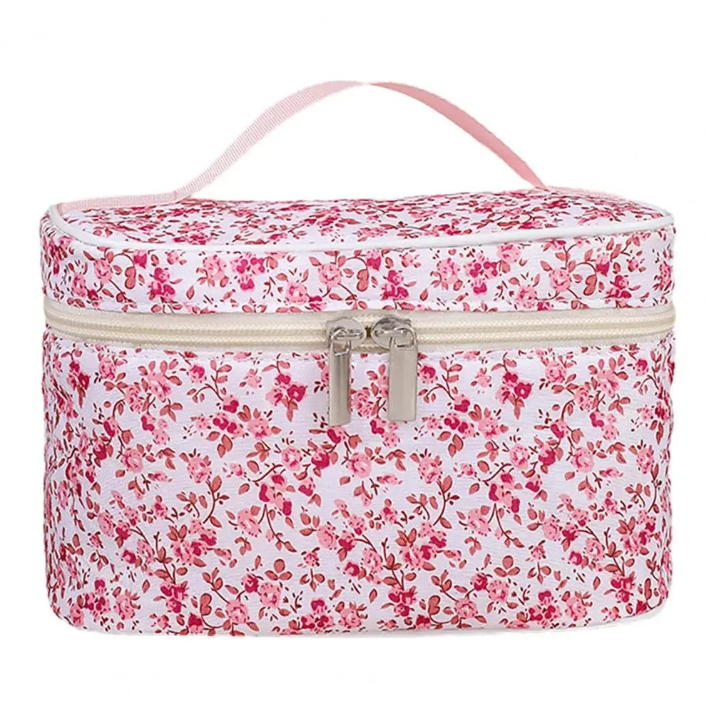 Bolsa cosmética de algodão padrão floral capacidade saco cosmético duplo zí