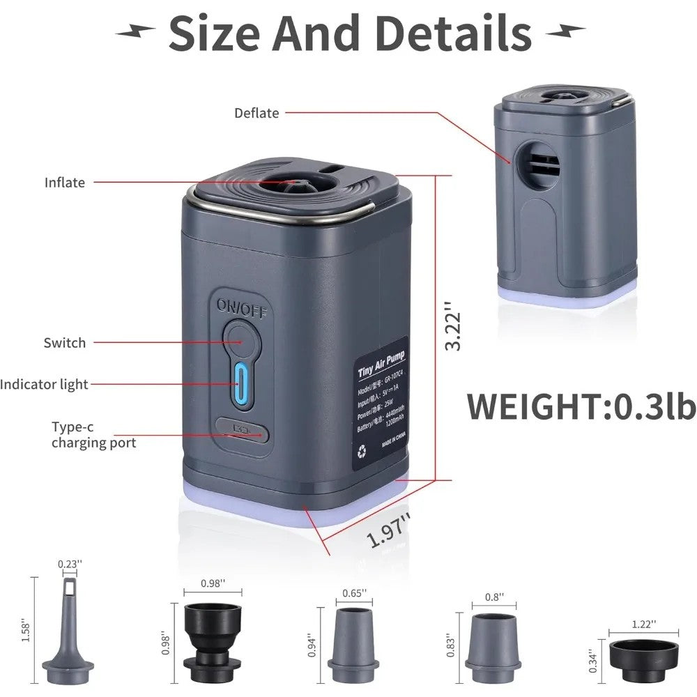 Mini bomba de ar portátil com bateria de 1300mAh recarregável USB para inflar