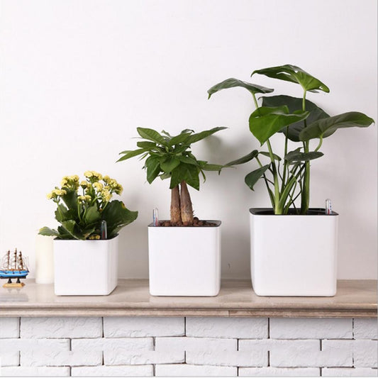 Plantador branco com rega automática, indicador de água, vaso decorativo moder