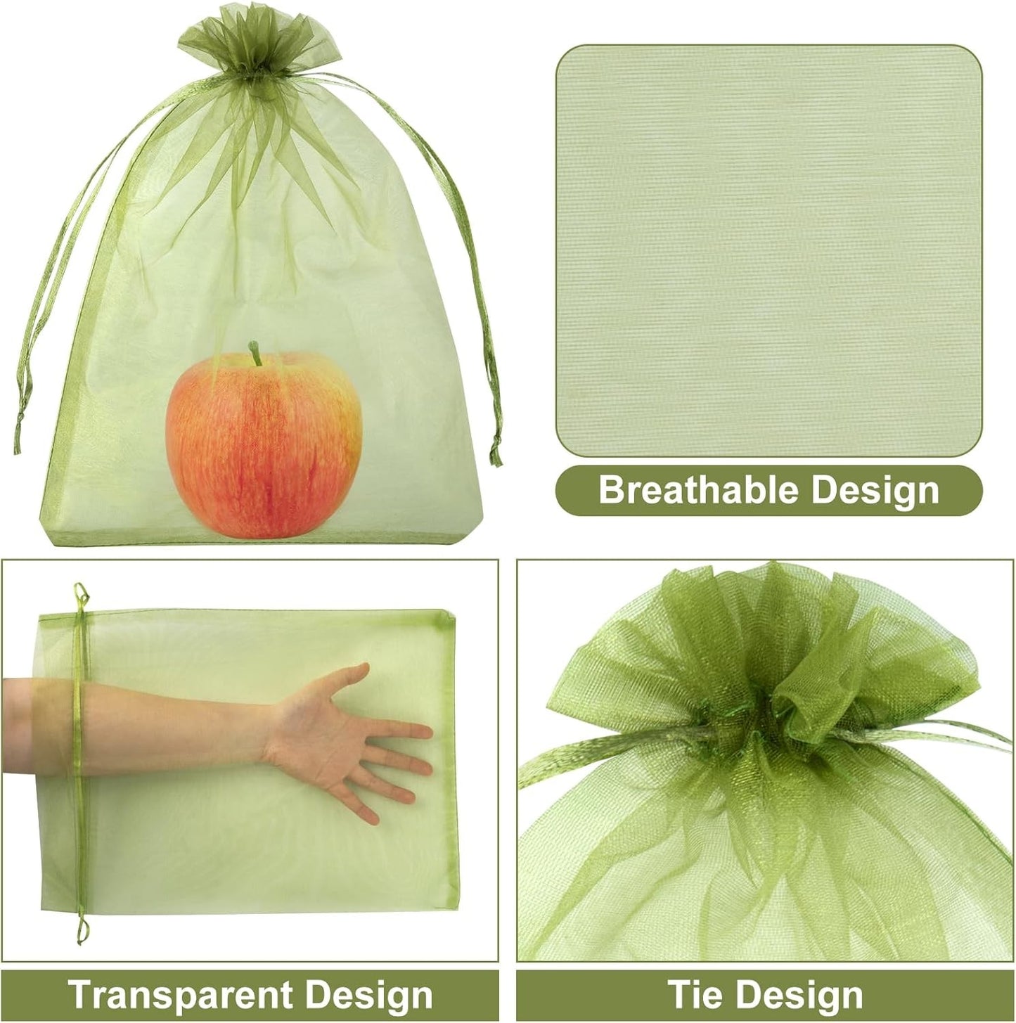 5/300 sacos de rede de proteção de frutas com cordão reutilizáveis sacos de