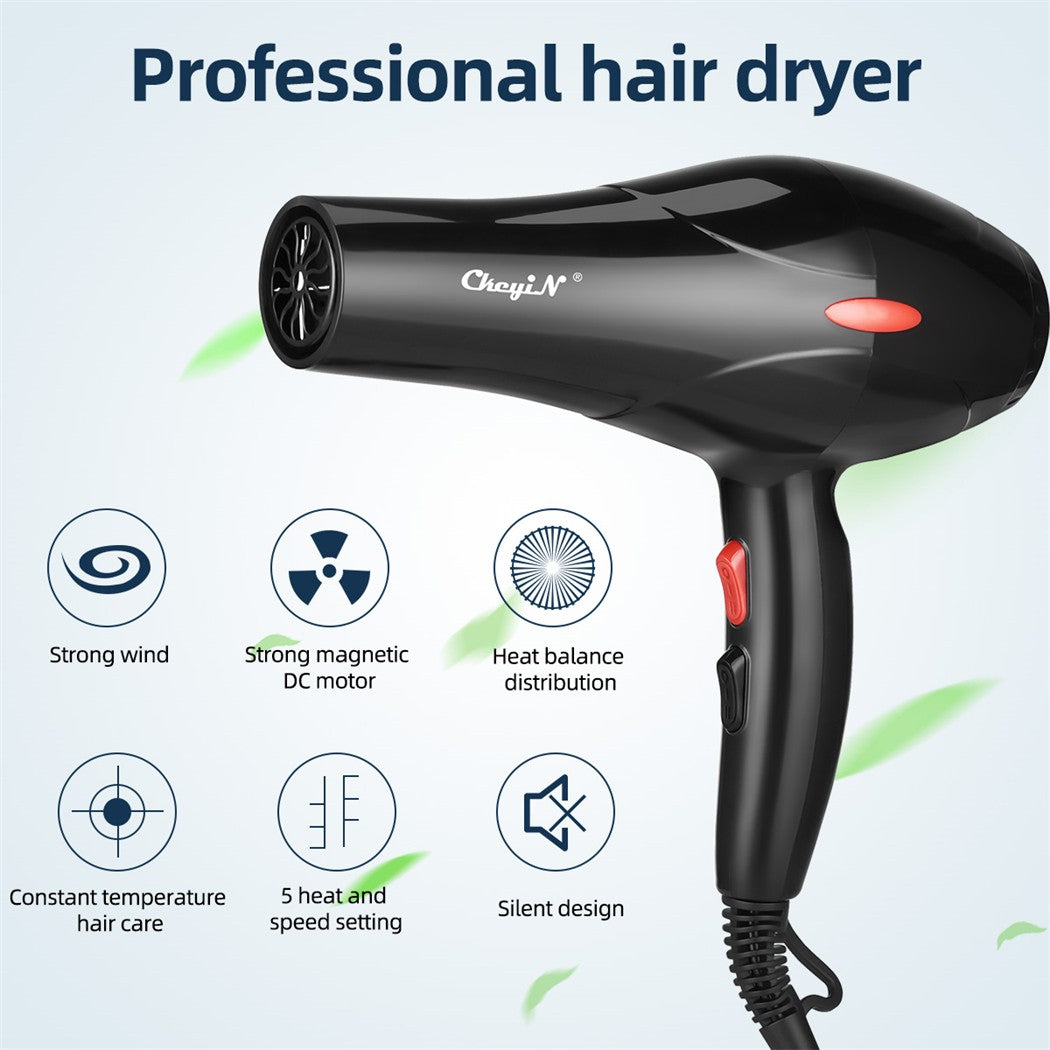 CkeyiN-profissional íon negativo cabelo secador, sopro quente e frio, salão ve
