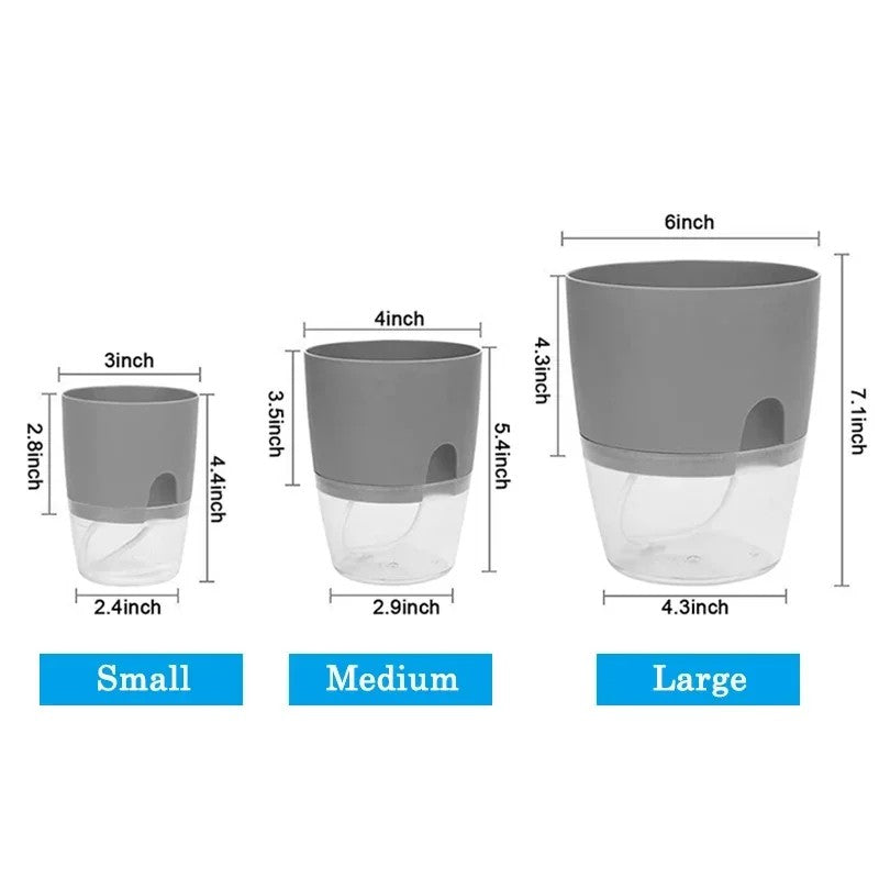 Vaso de flores de plástico transparente, camada dupla, rega automática, corda