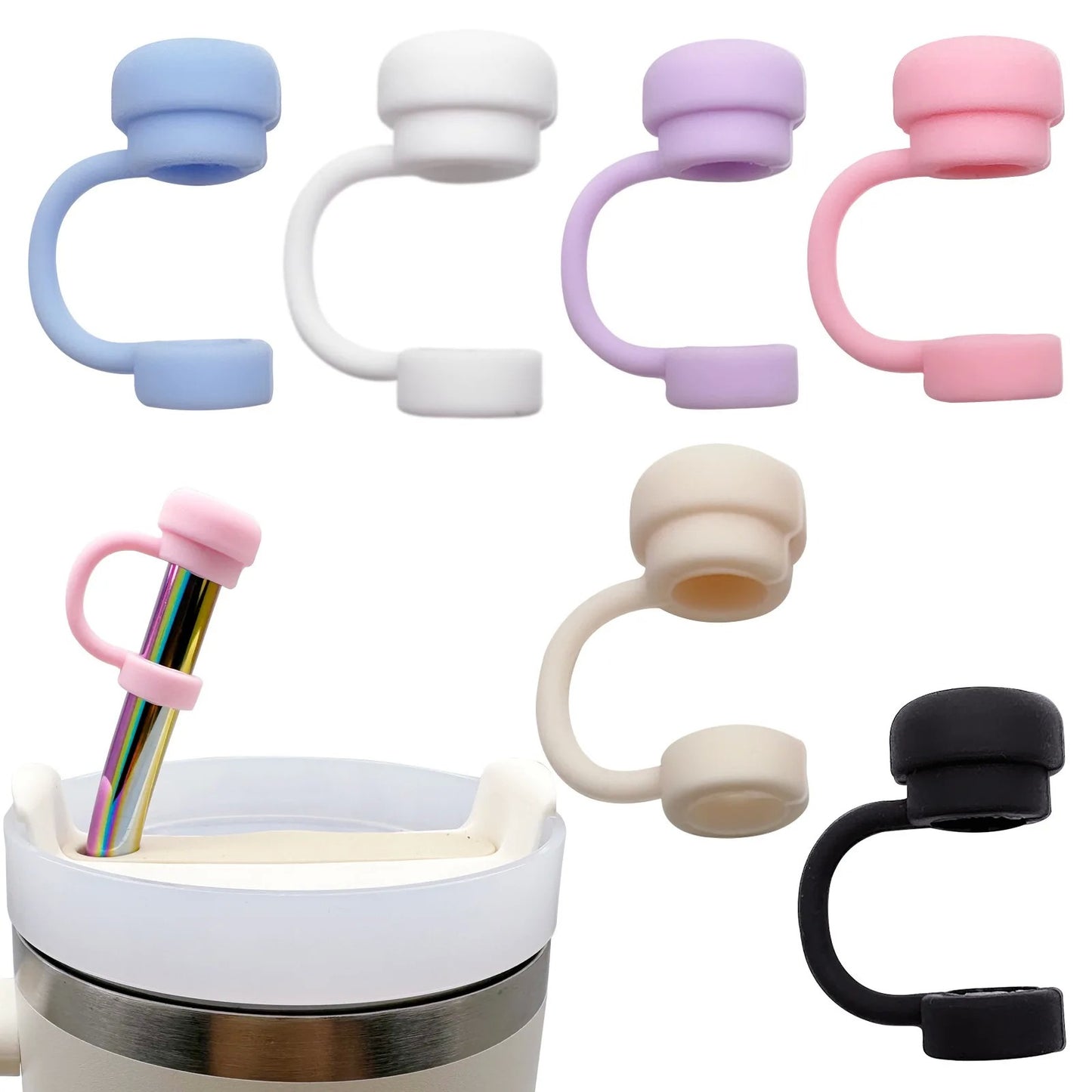 Tampa de palha reutilizável, toppers de palha de silicone, compatível com stan