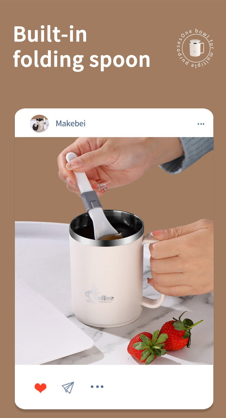 WORTHBUY Copo de café térmico de parede duplo com filtro e colher 304 copo de