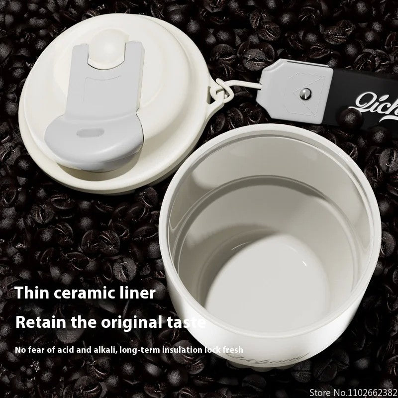 410ml forro cerâmico garrafa térmica xícara de café parede dupla aço inoxid