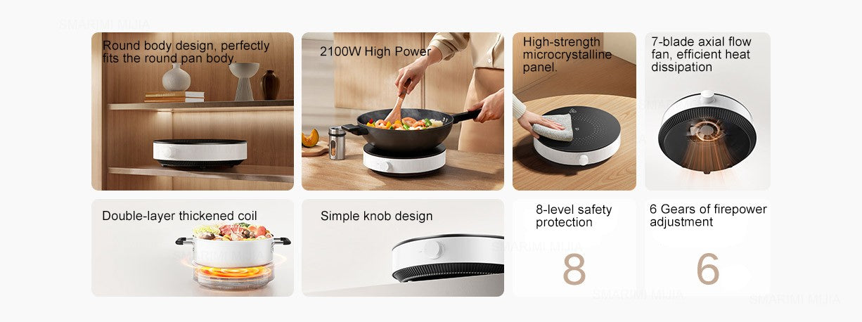 Fogão de indução XIAOMI MIJIA N1, 2100W de alta potência, 6 níveis de calor
