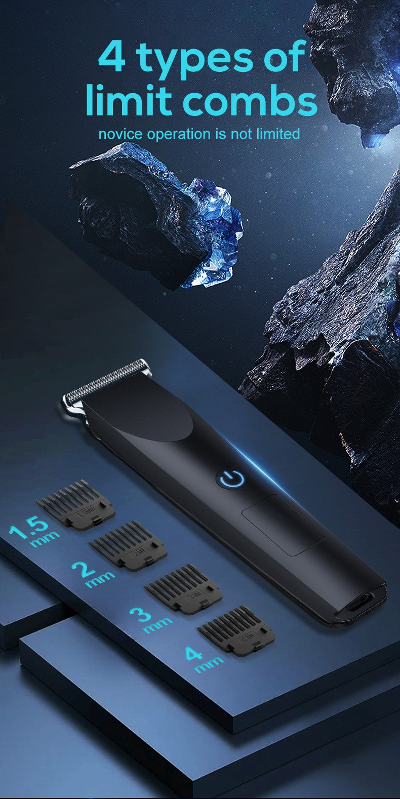 Design de cabeça de corte ajustável com carregamento USB para máquina de cort