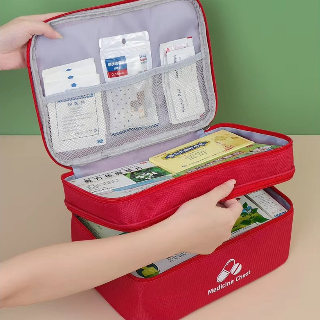 Kit de primeiros socorros para viagem em casa, camada dupla, armazenamento de cl