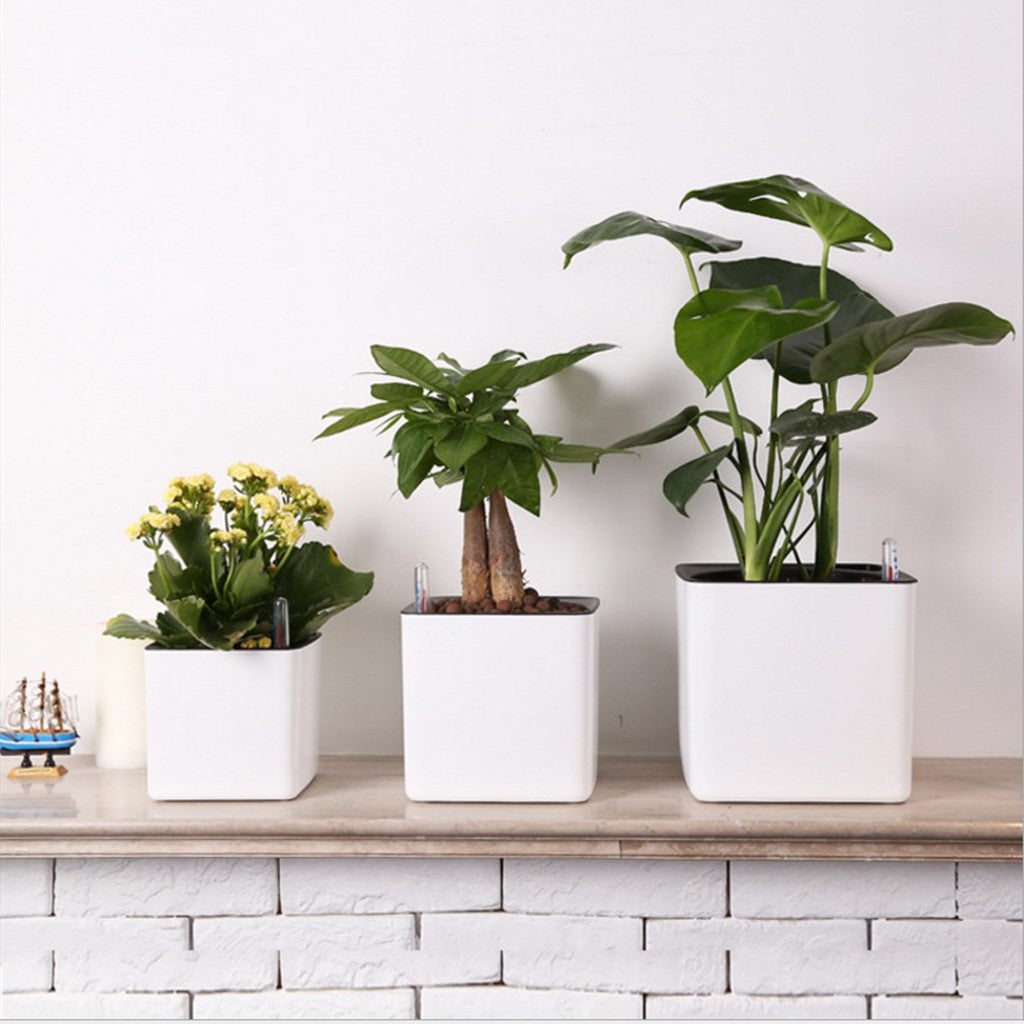Plantador branco com rega automática, indicador de água, vaso decorativo moder